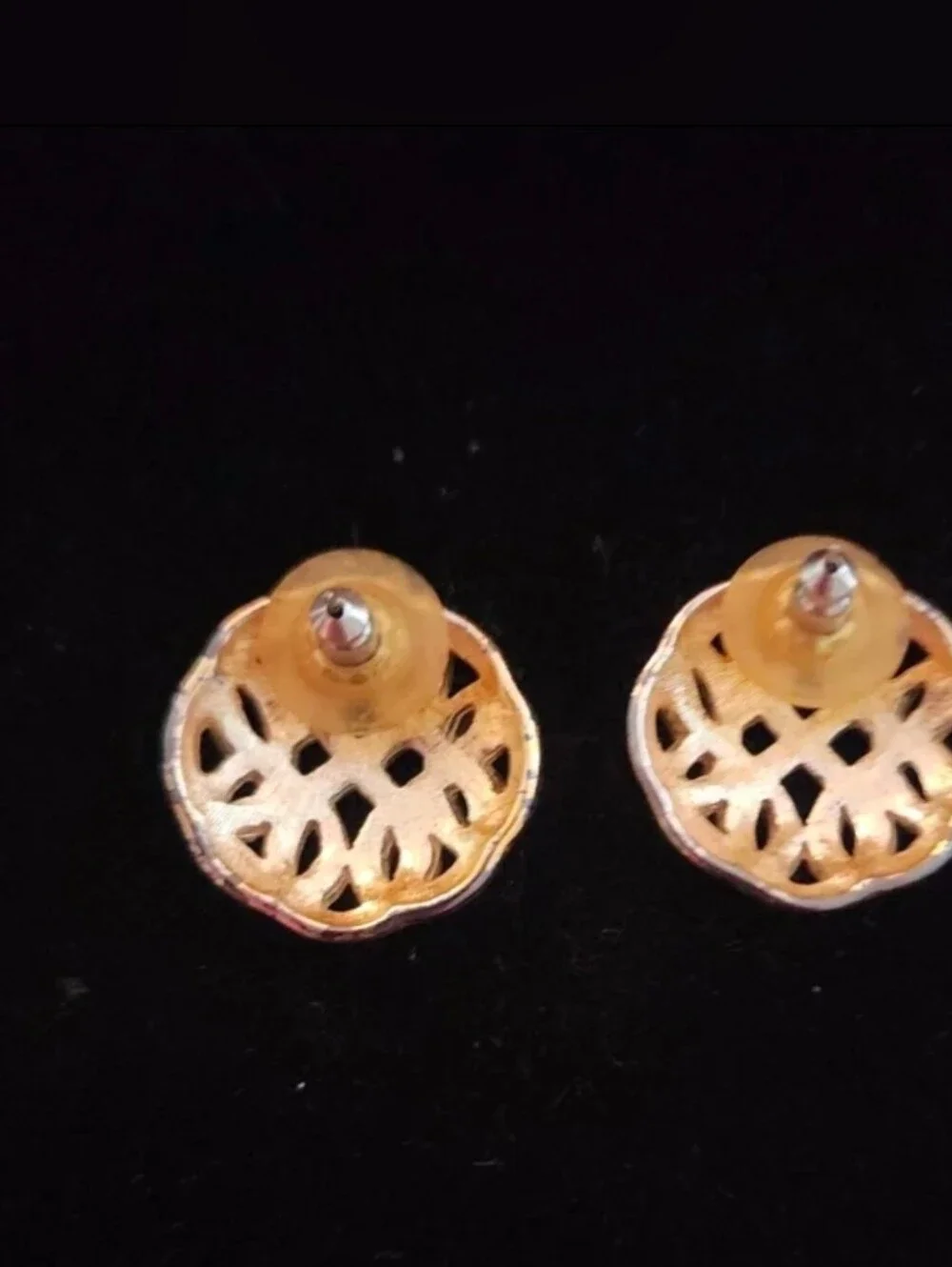 Vintage 80's Round Matte Silver Tone Basket Weave Open Work Pierced Earrings